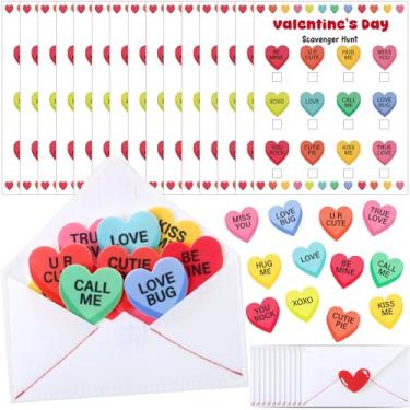 Imagem de Seenelling Valentines Day Scavenger Hunt Game Party Favor Supplies Including Bag 15 Scavenger Hunt Cards 60 Heart Fall Felt Element Pieces for Valentine Party Gift Exchange Decoration
