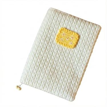 Imagem de Book Cover A5 A6 Hand Crochet Wool Sleeve with Bonus Notebook Creamy White Winter Cozy Bible Case Waterproof Lining(A6 Grid)