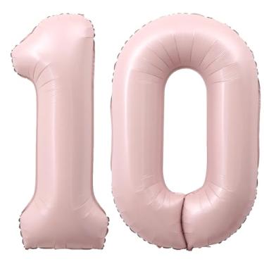 Imagem de SULALABOO Balão grande rosa claro número 10 de 101 cm 0-9 gigante digital 10º para decorações de aniversário de formatura