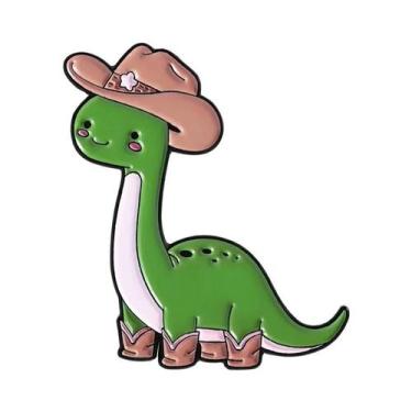 Imagem de Broches De Esmalte Com Tema De Dinossauro Cartoon Com Chapéu De Cowboy