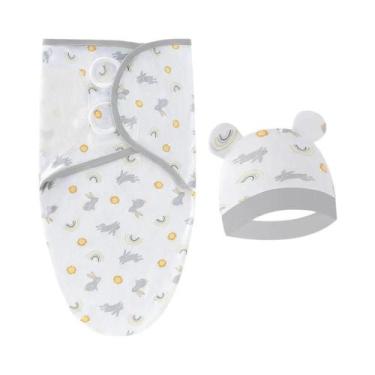 Imagem de Conjunto De Cobertor E Chapéu De Algodão Para Bebê Recém-Nascido Com E