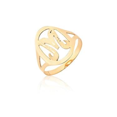 Imagem de Anel De Letra M Ouro 10k Puro - MAEHLER Arte Em Joias, Dourado, 18