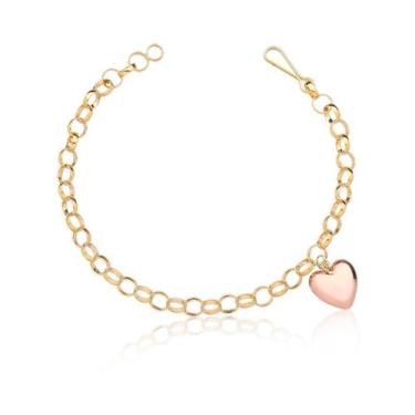 Imagem de Pulseira Portuguesa Coração Grande Gordo Ouro Rosé 18k - MAEHLER Arte 