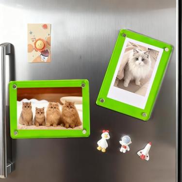 Imagem de 1 porta-retrato com ímã de geladeira transparente dupla face, 6 x 9 cm, tela de mesa sem moldura, adesivo de geladeira para presente em casa, escritório, escola, armário, verde-01