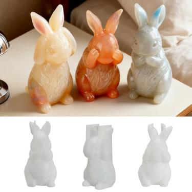 Imagem de Moldes de silicone de coelhinho da Páscoa, conjunto de 3 peças para fabricação de velas e artesanato, reutilizáveis para decoração de casa de primavera, expositores de mesa de Páscoa e presentes