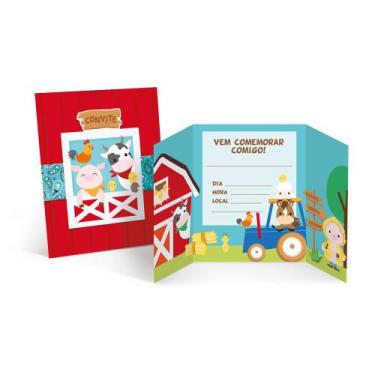 Imagem de Convite Cromus Fazendinha 2 C/8 Unidades - CROMUS FESTAS, ÚNICO