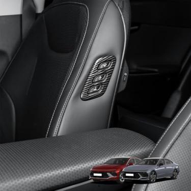 Imagem de Amzcar Acessórios de acabamento da tampa do painel de controle lateral do botão de ajuste do assento do passageiro compatíveis com acessórios Hyundai Sonata 2025 (padrão de fibra de carbono)