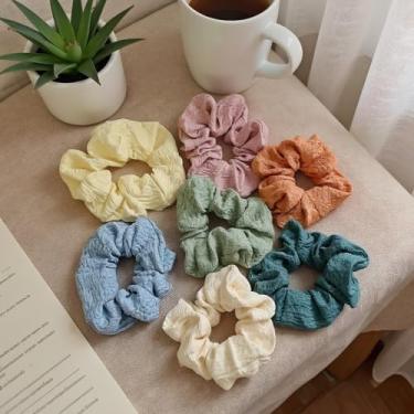 Imagem de Pacote com 7 elásticos de cabelo macio – Suportes de rabo de cavalo texturizados sem vincos para mulheres, laços de cabelo elásticos suaves para uso diário, exercícios, viagens e estilos casuais