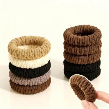 Imagem de Pacote com 10 laços de cabelo, faixas elásticas grossas para estilos de rabo de cavalo (cor café pacote com 10)