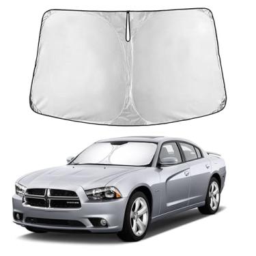 Imagem de EcoNour Para-brisas para Dodge Charger 2006–2010 | Persiana para janela frontal de ajuste personalizado | Bloqueia raios UV prejudiciais e reduz o calor | Viseira dobrável com bolsa de armazenamento