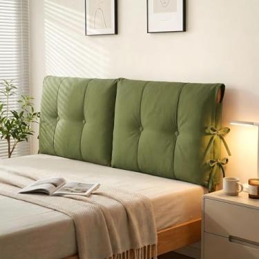 Imagem de Tegeme Capa de cabeceira com tiras de amarrar, capa completa, almofada de cabeceira para cama king queen size, cama de madeira com moldura de metal (verde escuro, 150 x 60 x 10 cm)