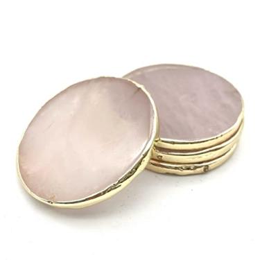 Imagem de 1 peça de copo circular circular de cristal rosa natural polido galvanizado decoração de escritório pedras naturais e cristal como presente