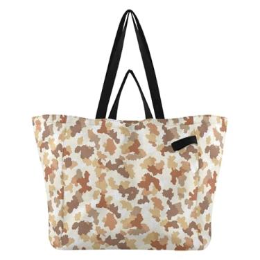 Imagem de SEHANY Sacolas de compras reutilizáveis com estampa de vaca marrom e branca com alças reforçadas, bolsa de compras de lona dobrável à prova d'água de grande capacidade para viagem, cozinha, praia