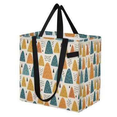 Imagem de SEHANY Sacola de compras reutilizável Mountain Peak com alças reforçadas, bolsa de compras de lona dobrável à prova d'água de grande capacidade para viagem, cozinha, praia