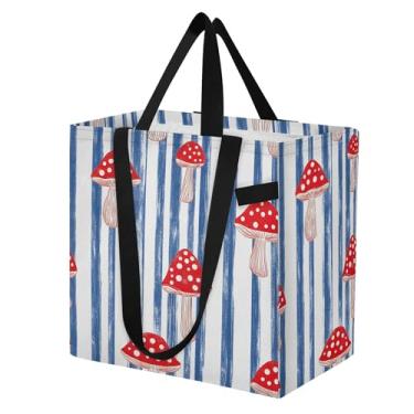 Imagem de SEHANY Sacola de compras reutilizável de cogumelo herb com alças reforçadas, bolsa de compras de lona dobrável à prova d'água de grande capacidade para viagem, cozinha, praia