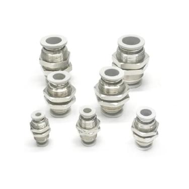 Imagem de 1 peça tampa branca encaixe de pressão 4/6/8/10/12/14 mm tubo OD anteparo pneumático latão niquelado conector push in encaixe de ar de liberação rápida (6 mm)