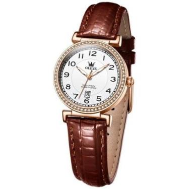 Imagem de Relógio Feminino Social Dourado De Pulso Pulseira De Couro-Feminino