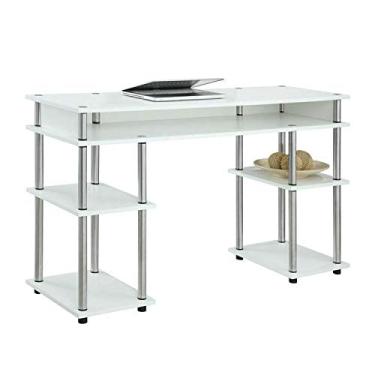 Imagem de Mesa de estudante de madeira com acabamento branco, mesa de escrita, laptop, computador, armazenamento, madeira, escritório, casa, móveis, aço inoxidável, laminado, aço inoxidável, 76 cm A x 120 cm L