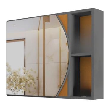 Imagem de Armário Aéreo de Banheiro com Espelheira – 1 Porta e Nicho, Armazenamento Organizado para Higiene e Cosméticos Doméstico (Cinza Flex)