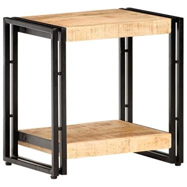 Imagem de Mesa lateral quadrada, mesa de canto para espaços pequenos, mesa de cabeceira com prateleiras de armazenamento de 3 camadas, mesa de café pequena estilo industrial para sala de estar, entrada, casa de