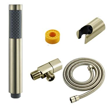 Imagem de Chuveiro portátil, chuveiro de alta pressão de latão sólido varinha de chuveiro de mão de alto fluxo cabeça redonda com suporte de chuveiro e mangueira de aço inoxidável de 1,5 m, conjunto de chuveiro