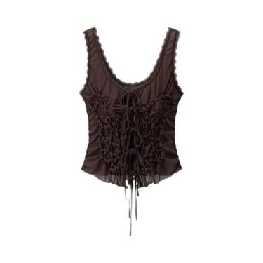 Imagem de Camisola Feminina Vintage Com Decote Em V, Ajuste Slim, Plissada, Com 