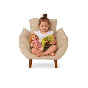 Imagem de Mini Poltrona Cadeira Infantil de Criança Suede Bege Pés Palito - Tuca