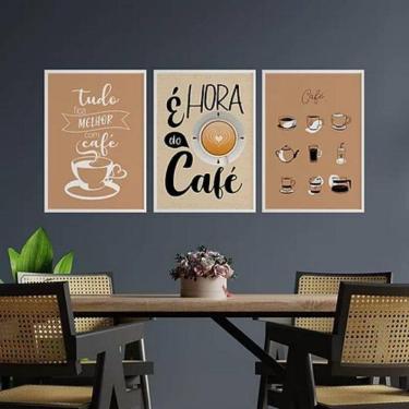 Imagem de Quadros É Hora Café Moldura Branca Com Vidro 33X24Cm 3 Peças