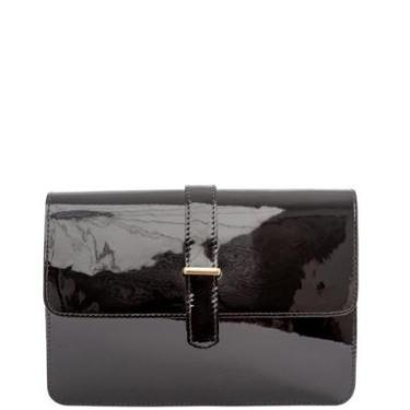 Imagem de Bolsa Feminina Leopoldine Couro Legítimo Envernizado Preta com Fivela e Alça Removível-Feminino