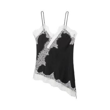 Imagem de Camisola Feminina Sexy Assimétrica De Renda Sem Mangas Com Ombros Desc