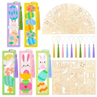 Imagem de Yexiya Conjunto de 100 peças/50 marcadores de livro de madeira para amantes de livros, marcadores de página de Páscoa, decorações de artesanato de madeira, ovos coelhos, flores, marcadores de livros