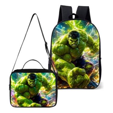 Imagem de Mochila Simples e Lancheira Termica Kit Escolar Super Forte Heroi Verd