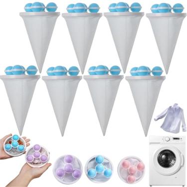 Imagem de Bolas de filtro de máquina de lavar, bolas de lavanderia reutilizáveis com sacos de malha flutuantes removem eficazmente pelos de animais de estimação, fiapos e penugem, bolas de lavanderia (8 peças-C
