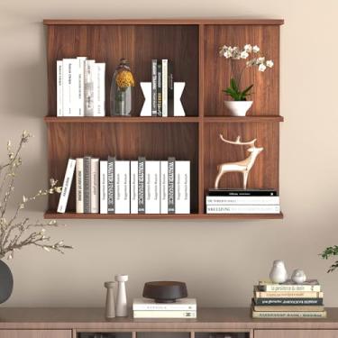 Imagem de Elehome Armário de prateleira aberta de 91 cm para montagem na parede, núcleo de madeira maciça com acabamento marrom nogueira, prateleira flutuante de armazenamento de parede para sala de estar