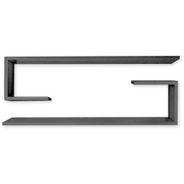 Imagem de Kit 2 Nichos de Parede em MDF, Branco, 60x20x15 cm, Acabamento Fosco, Montagem na Parede, Estilo Moderno, para Sala, Quarto e Escritório (Preto)