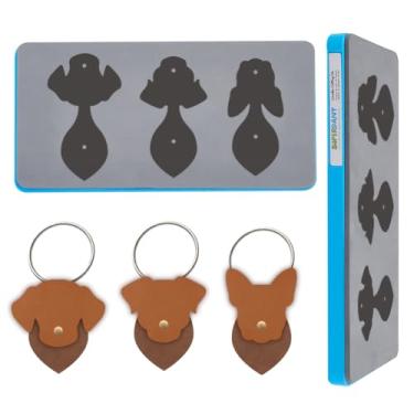 Imagem de SUPERDANT 1 cortador de matriz de madeira de couro, 25 x 12 cm, chaveiro para cachorro, molde retangular, para etiqueta de presente feita à mão, couro compatível com máquina