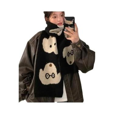 Imagem de Cachecol Feminino De Lã Grosso De Inverno, Quente E Elegante, Preto, P