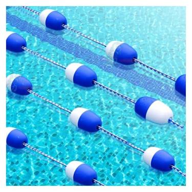 Imagem de Corda divisória de pista de piscina azul e branca - kit de linha de segurança flutuante de 14 metros para piscinas, ideal para rasas e profundas, boias de barreira duráveis para treinamento de natação