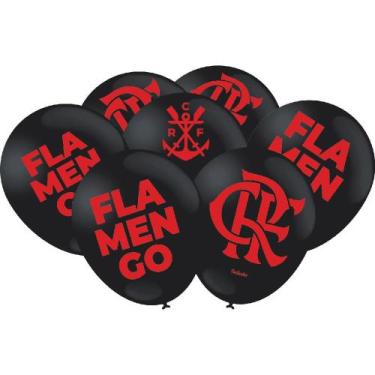 Imagem de Balão Bexiga Temática Flamengo - Festcolor - 25 Unidades, Preto