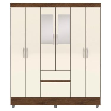 Imagem de Guarda Roupa Casal 6 Portas 2 Gavetas Espelho 153 Cm Vlr Imbuia Champanhe