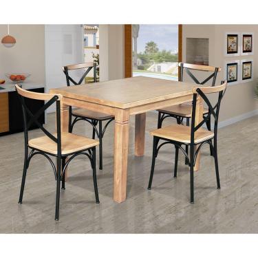 Imagem de Mesa Jantar Retangular Aurora 120X80 Com 4 Cadeiras Paris Base Alumínio - Natural - Marrom