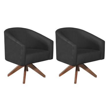Imagem de Kit 02 Poltronas Decorativas Luiza Base Giratória De Madeira Suede - Amarena Móveis Preto