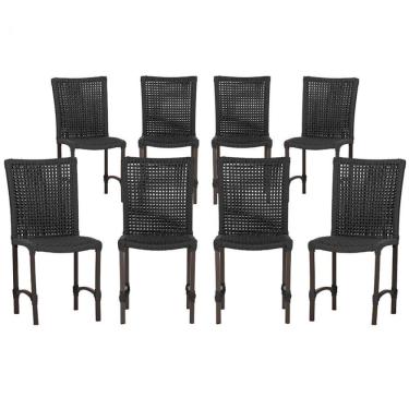 Imagem de 8 Cadeiras De Jantar Cannes De Alumínio Pintura Marrom Trama Preto