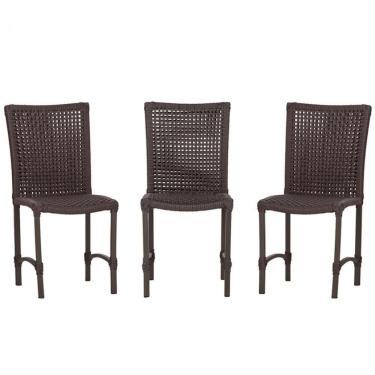 Imagem de 3 Cadeiras De Jantar Cannes De Alumínio Pintura Marrom Trama Marrom