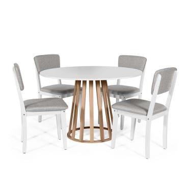 Imagem de Mesa De Jantar Redonda Gabi Bran/jade Com 4 Cadeiras Estofadas Ella Branco/cinza Claro