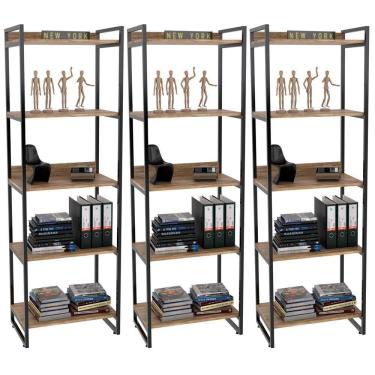 Imagem de Kit 3 Estantes C/5 Prateleiras Escritório 187x60Cm Carvalho