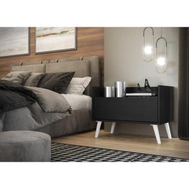 Imagem de Mesa De Cabeceira 80Cm Retrô Multimóveis V4000 Preta/Branca Preto/Branco