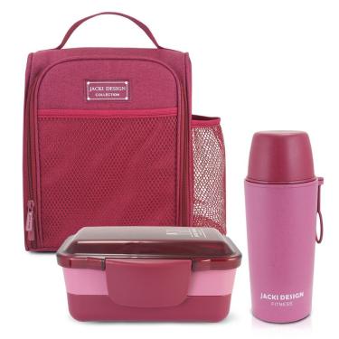 Imagem de Kit Fitness Joy 3 Peças - Bolsa Térmica + Marmita 2 Andares 950ml + Garrafa Térmica 400ml Vinho