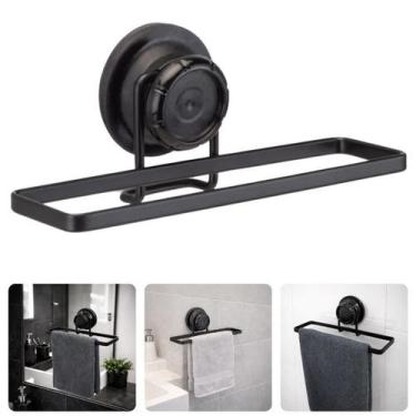 Imagem de Porta Toalha De Rosto Toalheiro Preto Ventosa Forte Potente Banheiro L