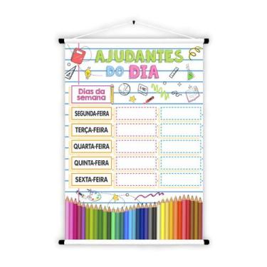 Imagem de Banner de Lona Educativo Ajudantes do dia Folha de Papel Desenhos e Lá